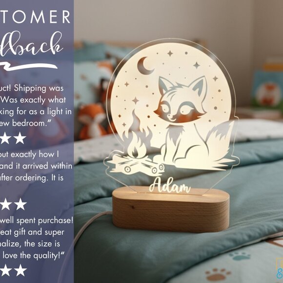 Custom Fox Night Light – Personalized LED Bedroom Lamp Decor - Picture 7 of 8